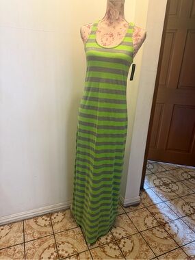 Just Love Lime Green and Gray Striped Racerback Maxi Dress
